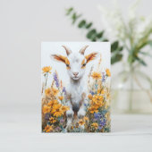 Springtime Goat Kind Yellow Wildflowers Briefkaart (Staand voorkant)
