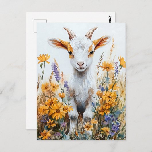 Springtime Goat Kind Yellow Wildflowers Briefkaart (Voorkant / Achterkant)