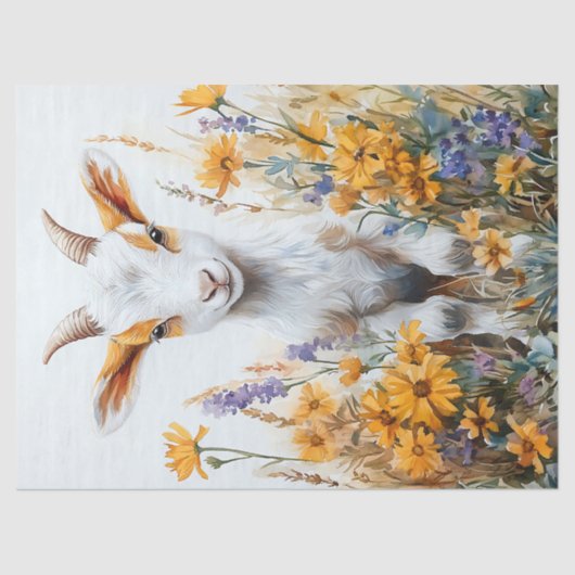 Springtime Goat Kind Yellow Wildflowers Decoupage Tissuepapier (Voorkant)