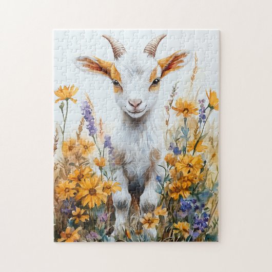 Springtime Goat Kind Yellow Wildflowers Legpuzzel (Verticaal)