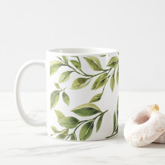 Springtime groene bladeren klassiek koffiemok (Met donut)