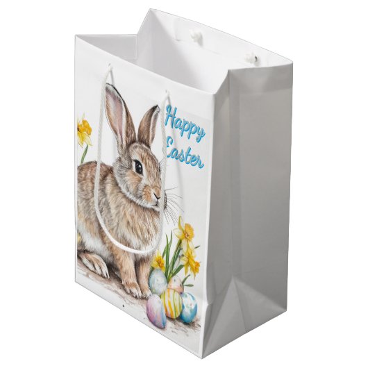 Springtime Happy Easter Rabbit  Medium Cadeauzakje (Voorkant Gekanteld)