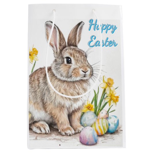 Springtime Happy Easter Rabbit  Medium Cadeauzakje (Voorkant)