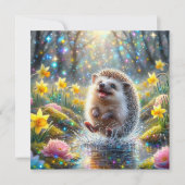 Springtime Hedgehog Joy Daffodil Wonderland Pasen Feestdagenkaart (Voorkant)
