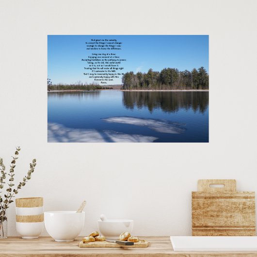 Springtime Icy River scene met serenity gebed Poster (Keuken)