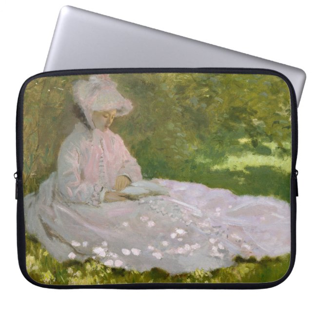 Springtime, Impressionist Portrait, Claude Monet Laptop Sleeve (Voorkant)