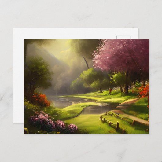 Springtime in het dorp van het platteland briefkaart (Voorkant / Achterkant)