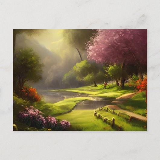 Springtime in het dorp van het platteland briefkaart (Voorkant)