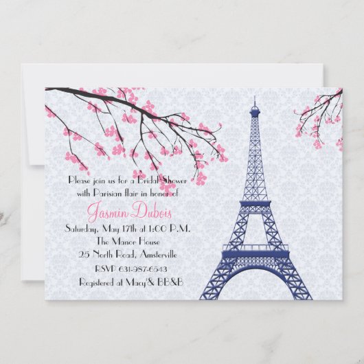 Springtime in Paris Bridal Shower Invitation Kaart (Voorkant)