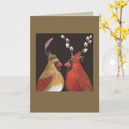Springtime-kardinalen Kaart (Gele Bloem)
