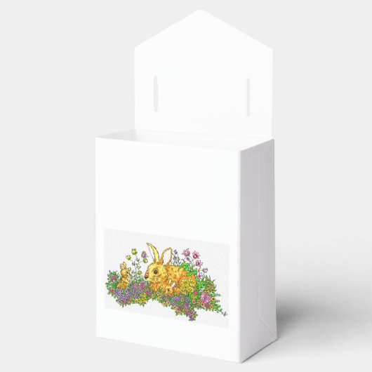 Springtime konijntjes in een bloemenveld bedankdoosjes (Geopend)