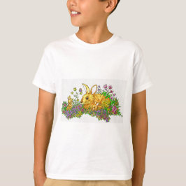 Springtime konijntjes in een bloemenveld t-shirt