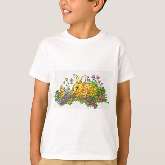 Springtime konijntjes in een bloemenveld t-shirt (Voorkant)