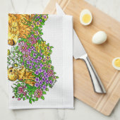 Springtime konijntjes in een bloemenveld theedoek (Quarter Fold)