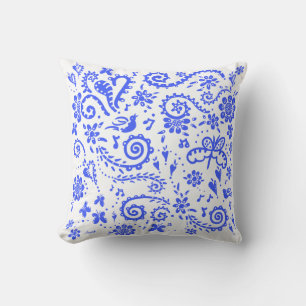 Springtime-kussen in blauw en wit kussen