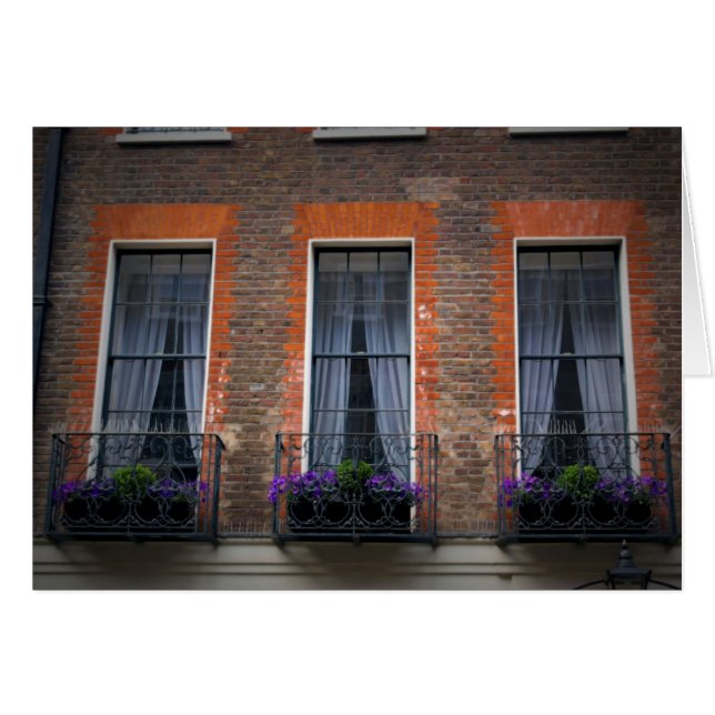 Springtime London Window Flower Boxes Kaart (Voorkant Horizontaal)