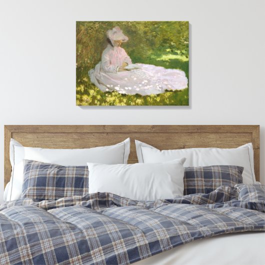 Springtime Monet voor dames lezen Canvas Afdruk (Insitu (Slaapkamer))