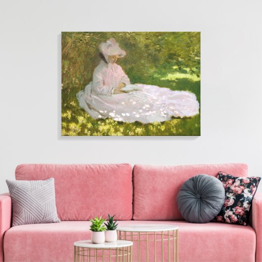 Springtime Monet voor dames lezen Canvas Afdruk (Insitu (Woonkamer))