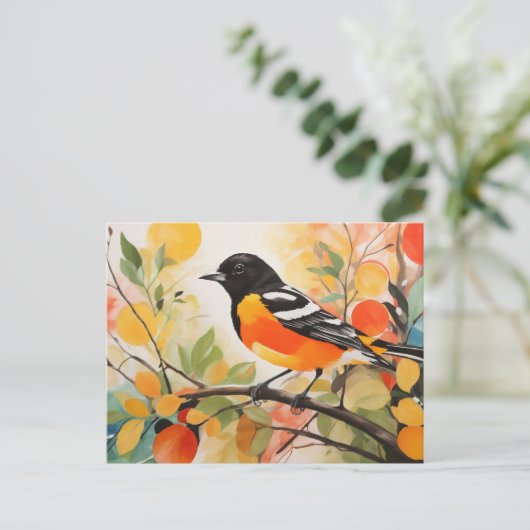Springtime Natuur Charm Bird Baltimore Oriole Briefkaart (Staand voorkant)