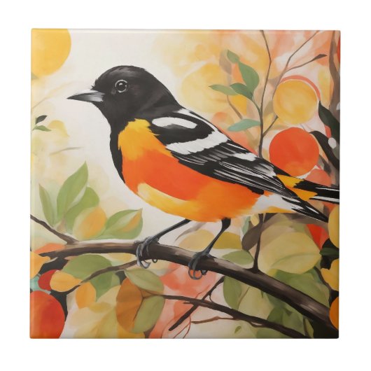 Springtime Natuur Charm Bird Baltimore Oriole Tegeltje (Voorkant)