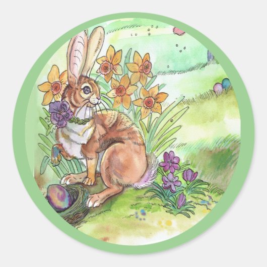 Springtime-paashaas Ronde Sticker (Voorkant)