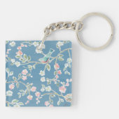 Springtime-patroon - vogels en bloemen sleutelhanger (Achterkant)