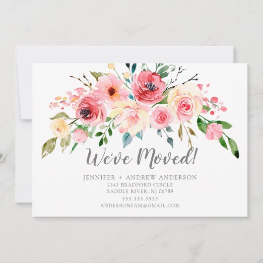 Springtime Peonies Floral Moving Announge Kaart (Voorkant)