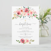 Springtime Peonies Roos Floral Baptisme Invitation Kaart (Staand voorkant)