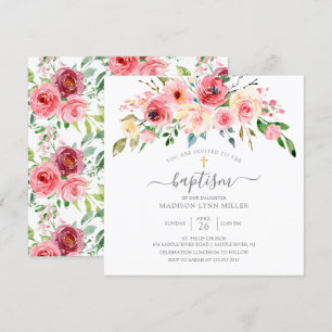 Springtime Peonies Roos Floral Baptisme Invitation Kaart