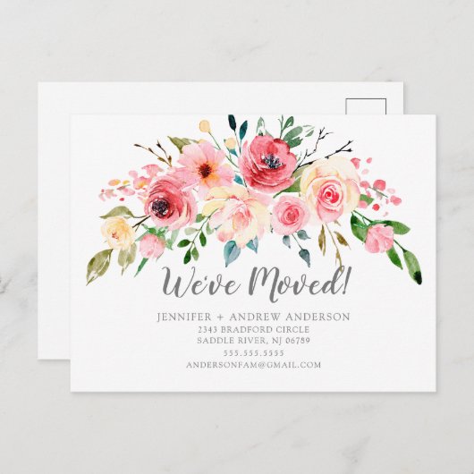 Springtime Peonies Roos Floral Moving Announge Aankondigingskaart (Voorkant / Achterkant)