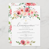 Springtime pioenen Roos Floral Eerste Communie Kaart (Voorkant / Achterkant)