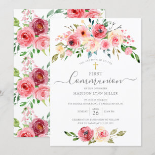 Springtime pioenen Roos Floral Eerste Communie Kaart
