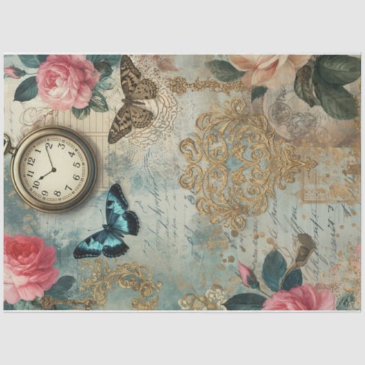 Springtime Pocket Watch Bloemen Decoupage Papier (Voorkant)