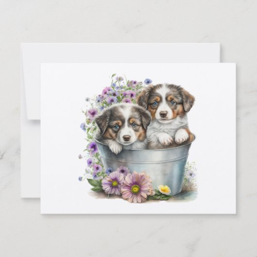 Springtime-pups — Kaart voor flatnotitie Notitiekaartje (Voorkant)