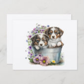 Springtime-pups — Kaart voor flatnotitie Notitiekaartje (Voorkant / Achterkant)