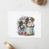 Springtime-pups — Kaart voor flatnotitie Notitiekaartje (Voorkant / Achterkant in situ)