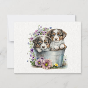 Springtime-pups — Kaart voor flatnotitie Notitiekaartje