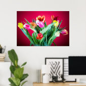 Springtime red and green floral tulip photo poster (Thuiskantoor)