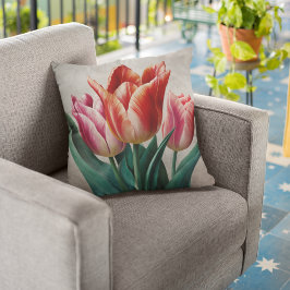 Springtime Rood en Roze Tulp Bloom Sierkussen
