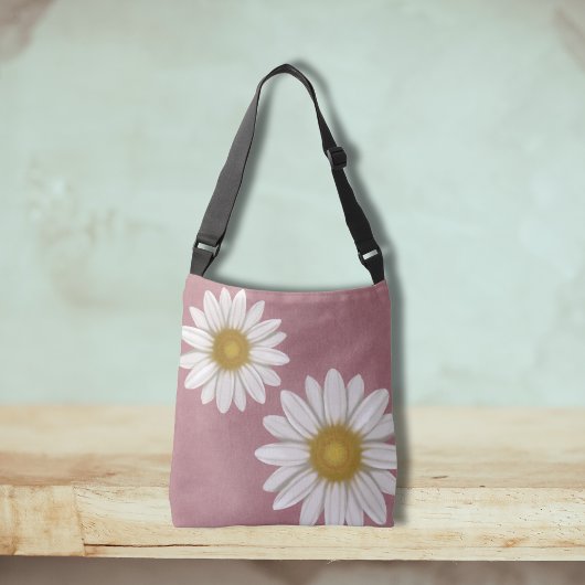 Springtime Rosy Pink Daisy met de hand getekend Crossbody Tas