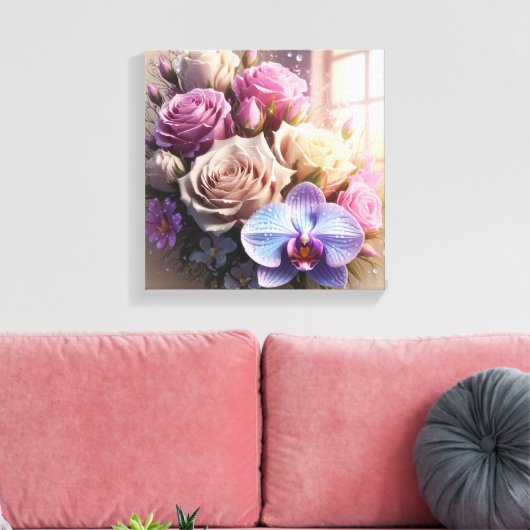 Springtime Splendor 3D-Wenskaart met Dew-Kiss Canvas Afdruk (Insitu (Woonkamer))