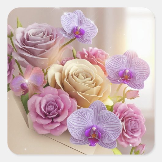 Springtime Splendor 3D-Wenskaart met Dew-Kiss Vierkante Sticker (Voorkant)
