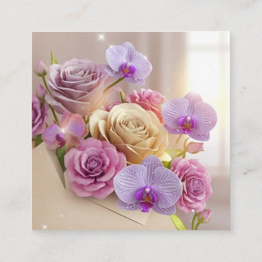 Springtime Splendor 3D-Wenskaart met Dew-Kiss Vierkante Visitekaartje (Achterkant)