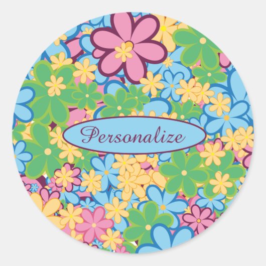 Springtime Summer 60s Retro Pastel Color Flowers Ronde Sticker (Voorkant)