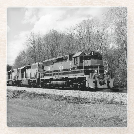 Springtime-trein B&W Glazen Onderzetter (Voorkant)