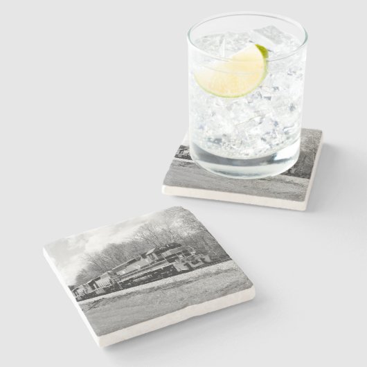 Springtime-trein B&W Stenen Onderzetter (Zijkant)