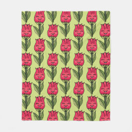 Springtime Tulip Flowers Pattern Red Green Cute Fleece Deken