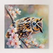 Springtime Uil, roze bloesems Legpuzzel (Horizontaal)