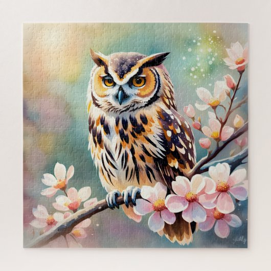Springtime Uil, roze bloesems Legpuzzel (Verticaal)
