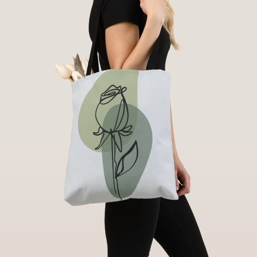 Springtime Vibes: Groen Blauw Bloemen Roos Tote Bag (Dichtbij)